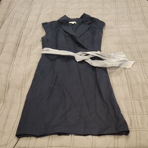 Banana Republic Dark Blue Midi Dress with Bkue And White Striped Belt Size 10!
